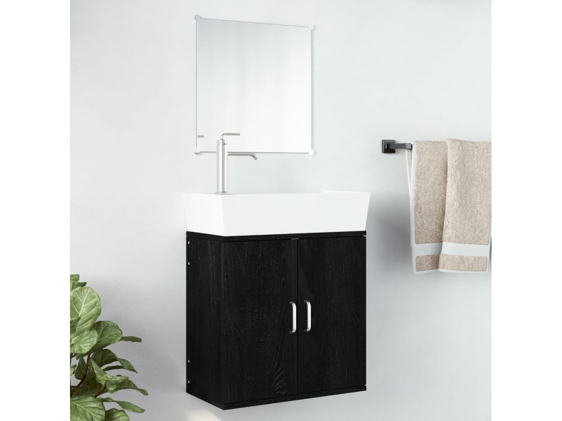 Conjunto de móveis de banheiro de 2 peças, derivados de madeira, preto, adorável, casa