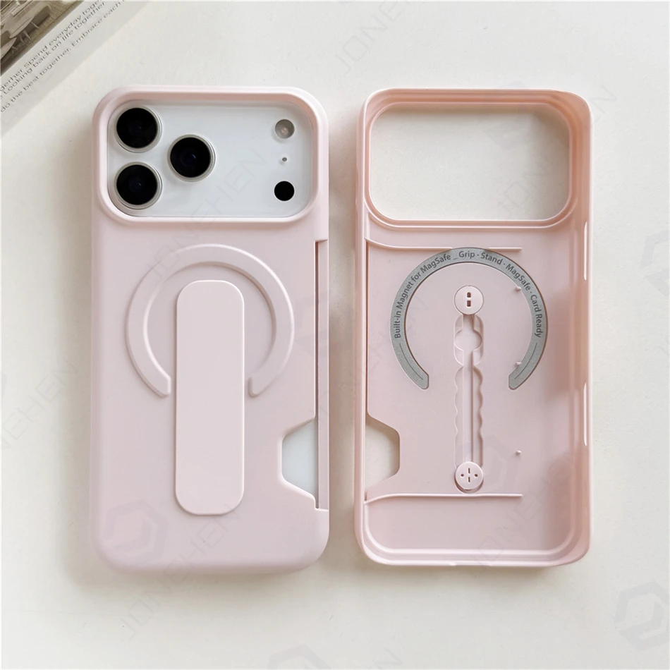Capa Para Iphone 17 Rosa, Com Suporte De Anel, Material De Policarbonato Fosco, Compatível Com Magsafe.