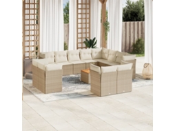 Vidaxl 13 Pcs Conjunto De Sofás P/ Jardim Com Almofadões Vime Pe Bege