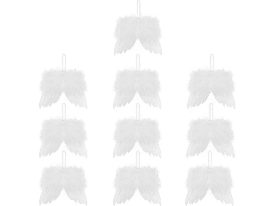 10 peças de asas de anjo mini, decoração de Natal para árvore e festas (branco, 20x15cm) | S/MARCA