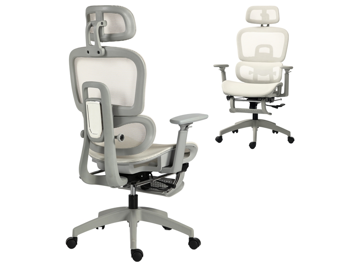 Cadeira De Escritório Ergonômica Em Tela Mesh. Cadeira De Escritório Reclinável. Apoios De Braço 3d. Encosto De Cabeça Ajustável. Bege.
