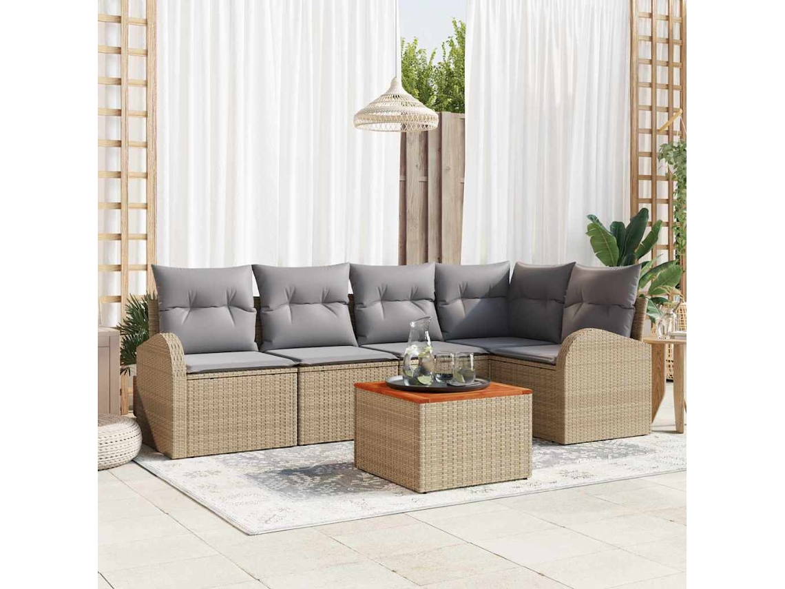 Vidaxl Conjunto De Sofá De Jardim 6 Unid. Bege Vime Pe