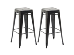 Conjunto De 2 Banquetas De Bar Joshua V2 Em Metal Clp Preto Industrial Loft