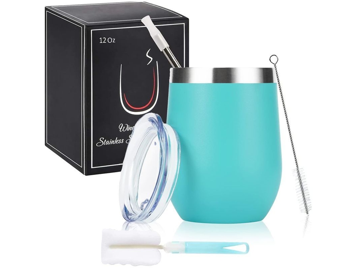 Copo Térmico LINJOU Isolado de Aço Inox com Tampa e Caneta Azul Água
