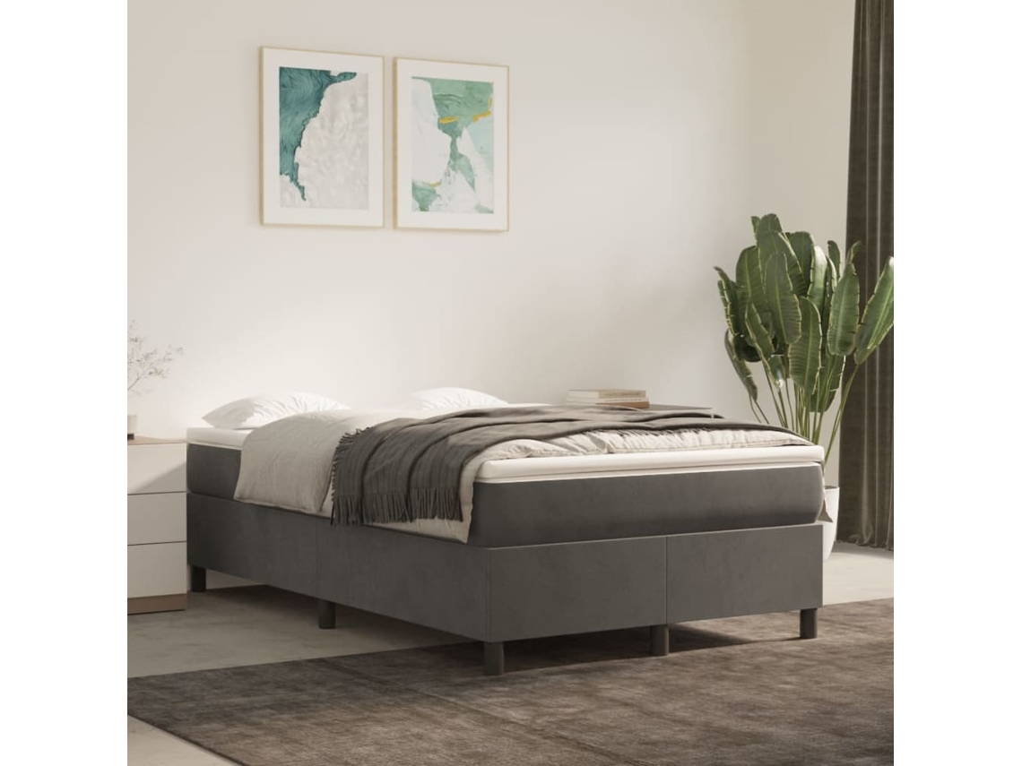 Estrutura De Cama Sem Colchão 120x200 Cm Veludo Cinzento-escuro