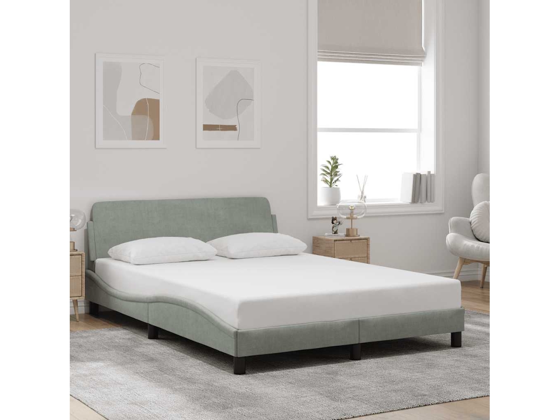 Vidaxl Estrutura De Cama Dover 140x190 Cm Veludo Cinzento-claro