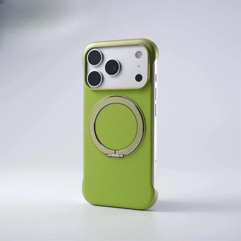 Capa De Celular Magnética Com Suporte De Anel E Textura De Couro (verde 17promax)