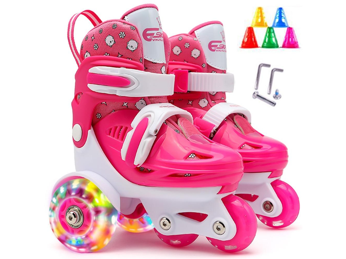 Patins De Rodas Quad Para Crianças Com Tamanho Ajustável Freios Duplos Rodas Luminosas 3 Pontos De Equilíbrio