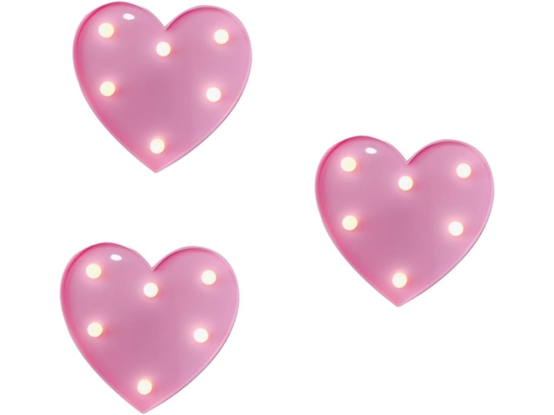 Coheali Conjunto De 3 Luminárias Noturnas Led Em Formato Coração Rosa