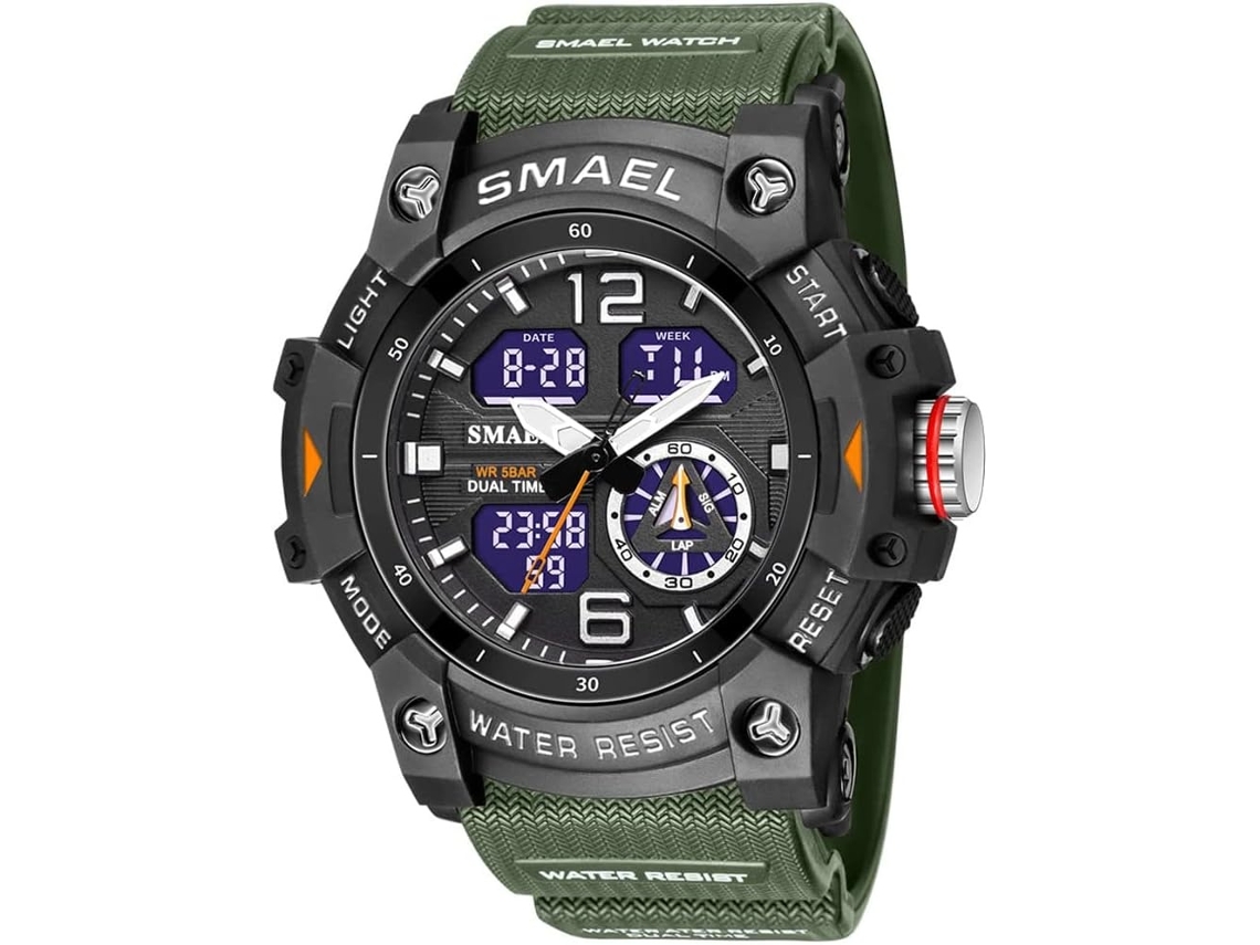 Lurelia Relógio Digital Feminino, Visor Digital, Led, Cronómetro, Alarme, Data/calendário, 12/24h, Luminoso, Duplo Fuso/mostrador, 54mm, Resina, Preto
