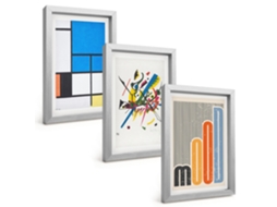 Conjunto De Pinturasgeometrias Abstratas Modernas Moldura Prateada Quadros Para A Sala De Estar Espelharte (3 Peças 20x30 Cm)