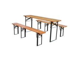 Conjunto Cerveja 175cm 1 Mesa 2 Bancos Pinho Dobrável VOLTEDGE