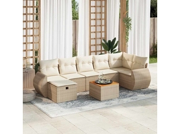 8 Pcs Conjunto De Sofás P/ Jardim Com Almofadões Vime Pe Bege Dkd Home Decor