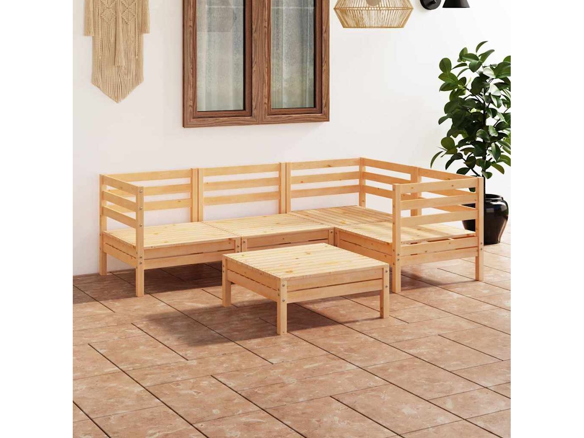 Vidaxl 5 Pcs Conjunto Lounge De Jardim Pinho Maciço