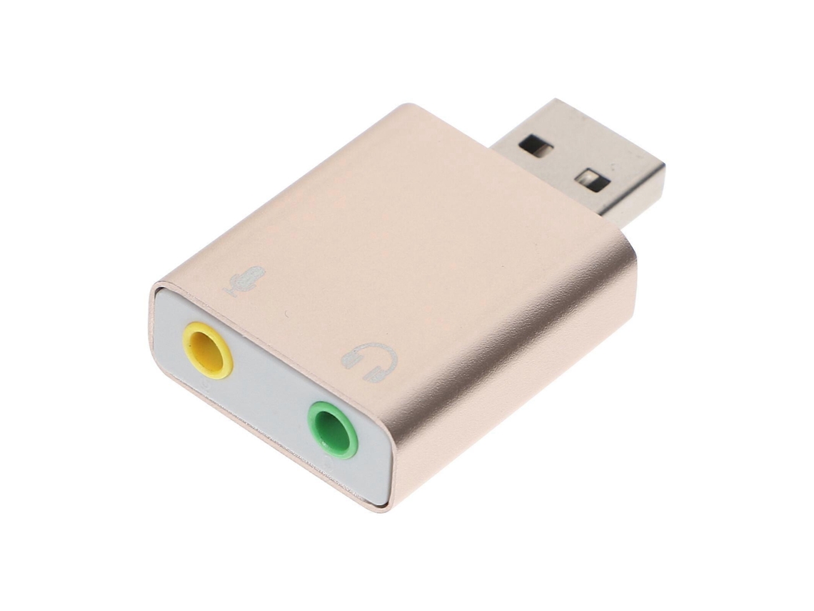 Placa de som USB 7.1 Brilvibera, interface de áudio USB com entradas para fone de ouvido e microfone.