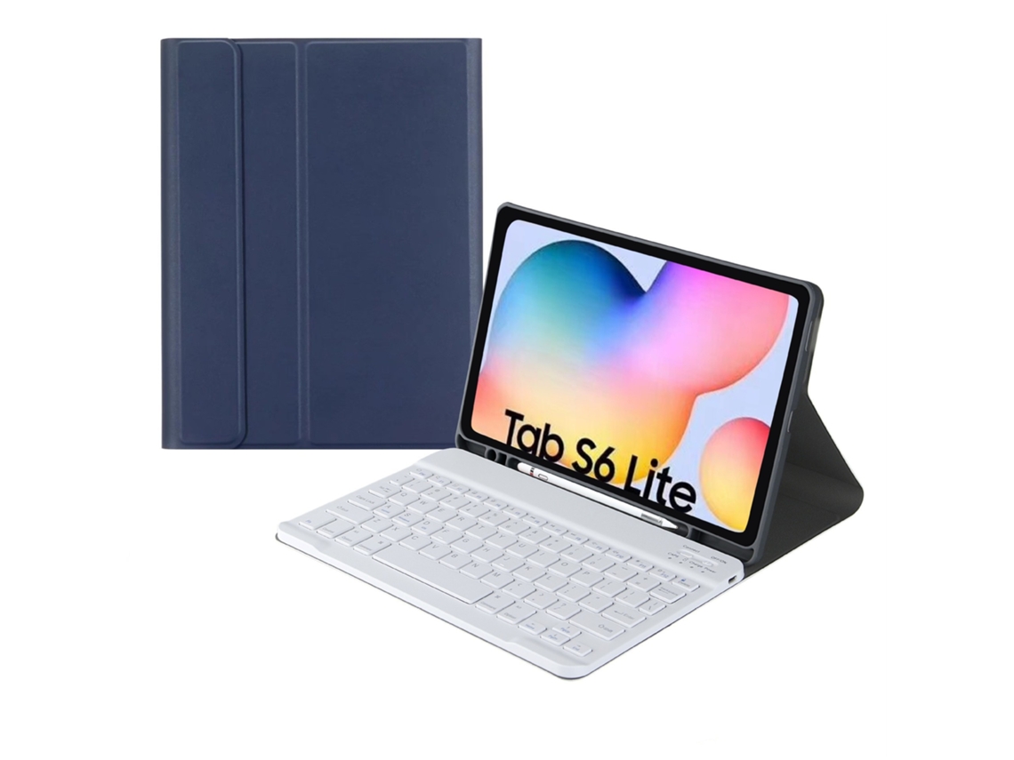 Lurelia Capa Com Teclado Bluetooth Para Samsung Tab S9 Plus 12.4 Com Quadrado, Layout Pt, Azul Escuro E Branco