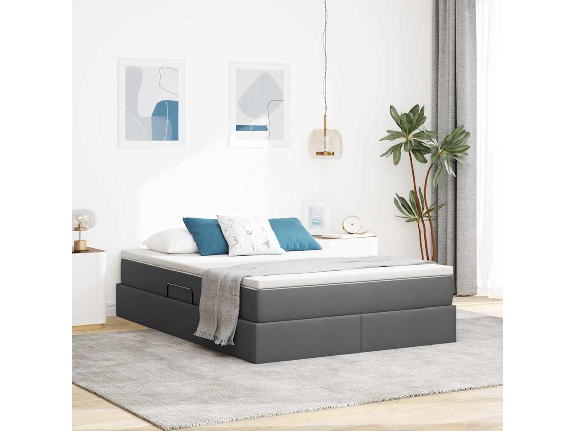Vidaxl Cama Com Arrumação E Colchão Cinza Escuro 140 X 190 Cm