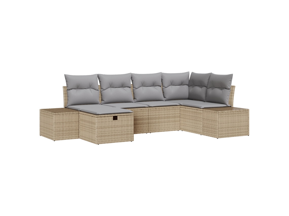 Conjunto 6 Móveis De Jardim Vidaxl Bege Vime Pe (264 X 154 X 85 Cm)