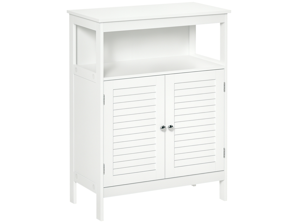 Armário Auxiliar Para Banheiro, Com 2 Portas Venezianas, Prateleira Aberta, Amplo Espaço De Armazenamento, Design Moderno, 60x30x81,6 Cm, Branco