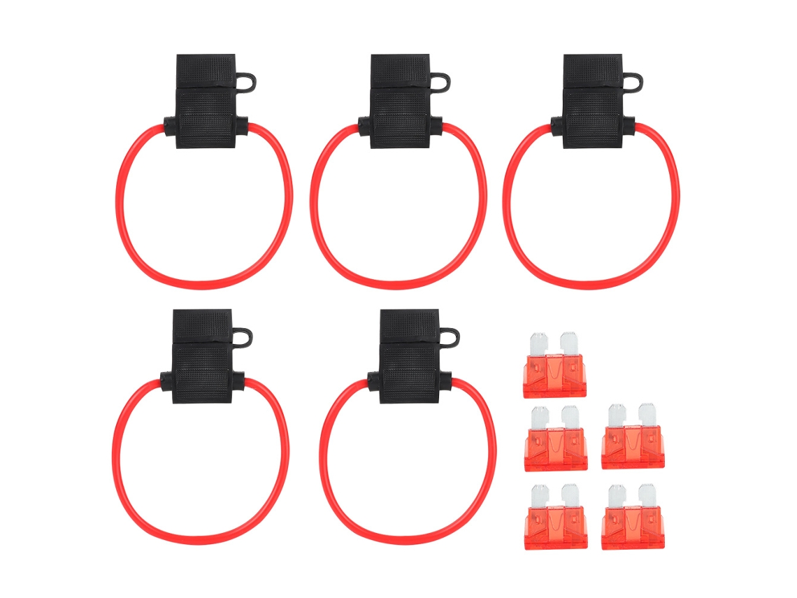 Suporte Para Fusível Em Linha 5pcs Com 5pcs Fusível Lâmina Atc/ato 10a Para Carro Barco Rv Preto