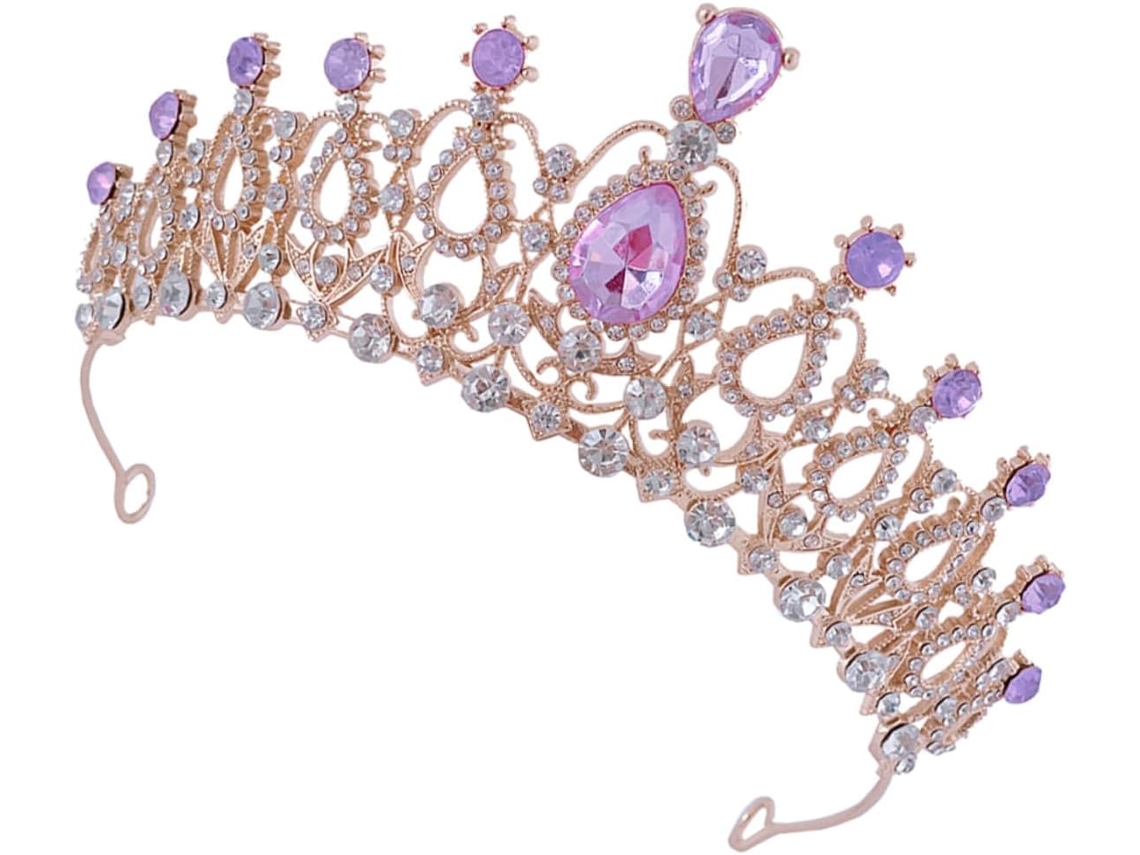 Tiara Com Strass E Liga De Zinco Para Meninas, Com Faixa De Cabeça Dourada E Roxa.