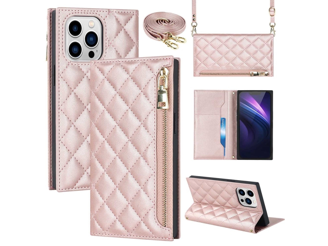 Capa Inch Para Iphone 13 Pro Max Pele Sintética Anti-choque Rosa