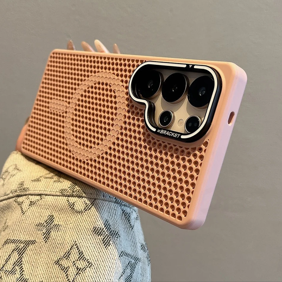 Capa Protetora Com Dissipação De Calor (rosa Para Galaxy S23), Suporte Para Lente Dourado, Carregamento Sem Fio.