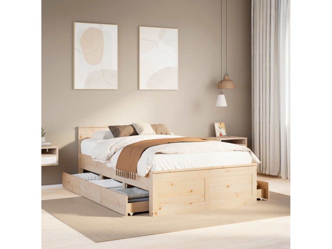 Vidaxl Cama Sem Colchão Com Cabeceira 135x190 Cm Pinho Maciço