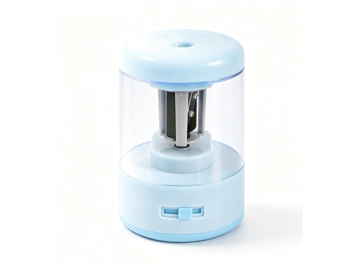 Porta-lápis elétrico transparente, porta-lápis automático com botão de pressão, porta-lápis automático portátil para estudantes.