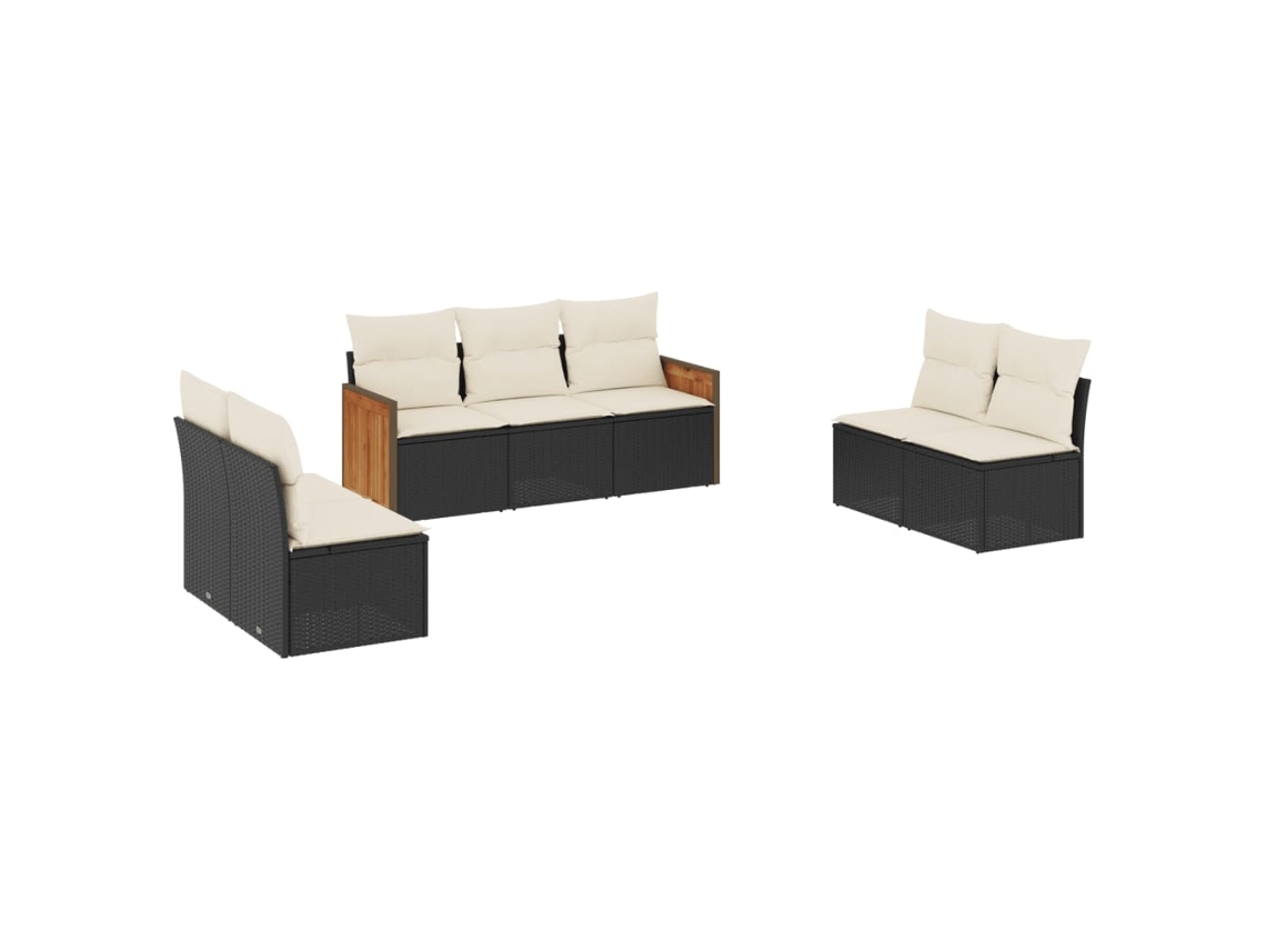 Conjunto de 7 Sofás para Jardim com Almofadões Vime Pe Preto MAISON EXCLUSIVE (7 pcs)