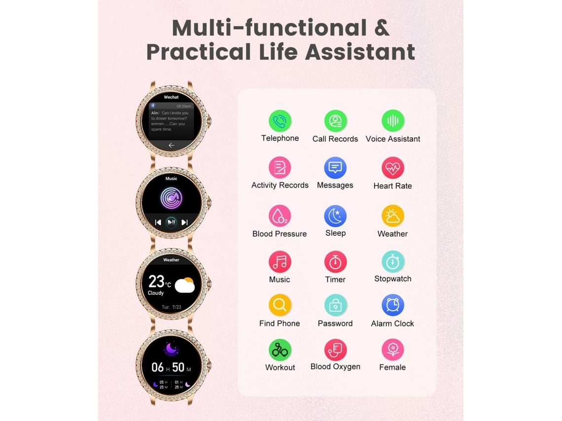 Smartwatch Lige Para Mulheres Chamada Bluetooth Relógio Fitness Feminino De 1.32 Com Monitoramento De Pressão Arterial/oxigênio/frequência Yunzii