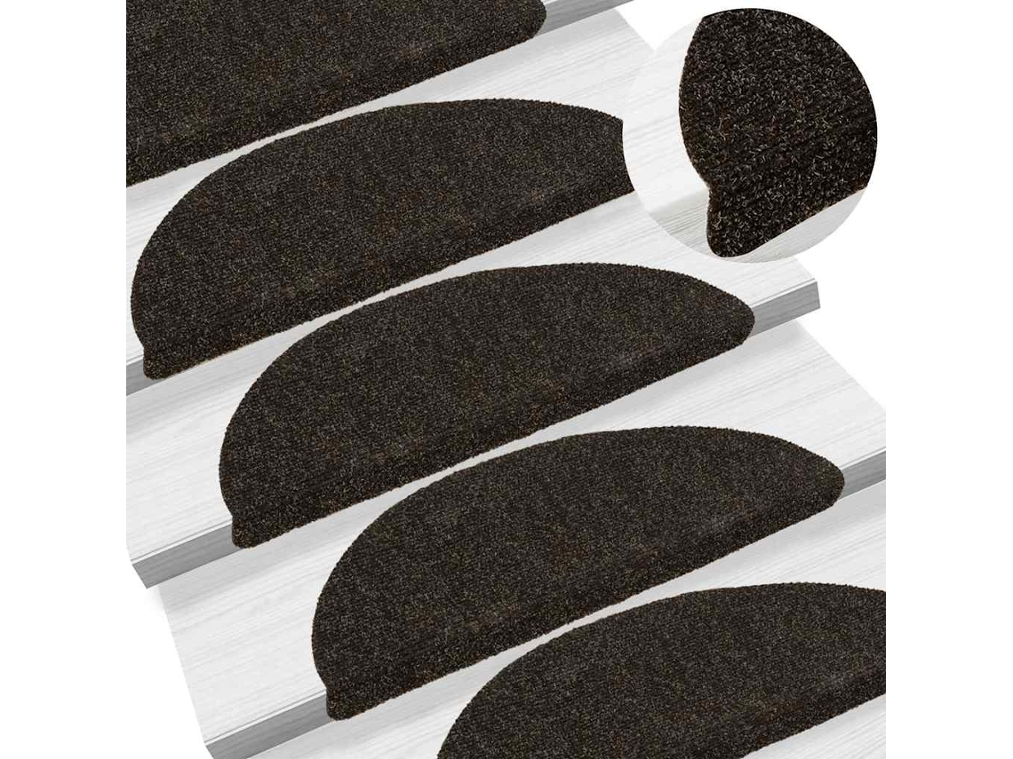 Vidaxl Tapetes De Escada Autoadesivos 20 Peças 56x17x3 Cm Marrom Escuro Semicircular