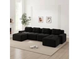 Sofás Sala Preto, Modular U Com Chaise, Cloud Veludo Cotelê, 4l, Antiderrapante.-kd