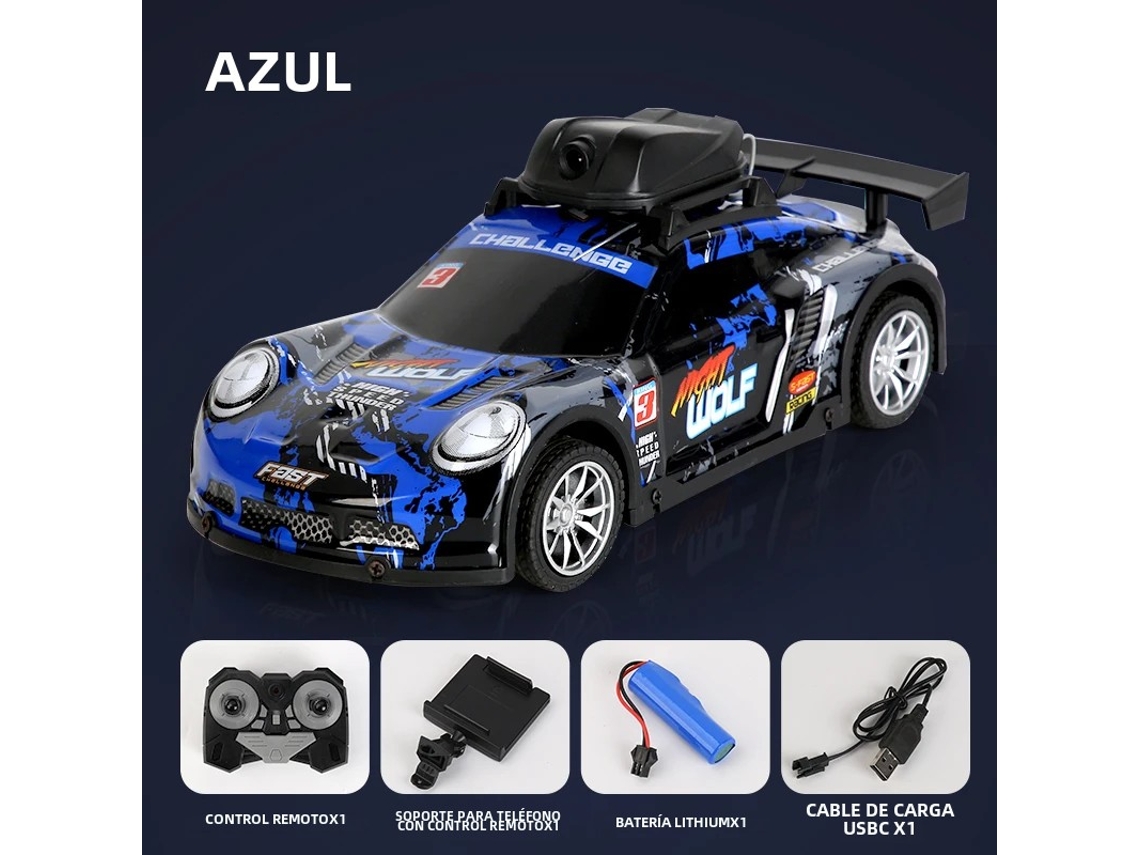 (azul) Carro De Corrida De Drift Com Controle Remoto Fpv-2.4g E Câmera - Inclui Bateria - Construção Em Metal E Plástico