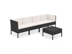 MAISON EXCLUSIVE Conjunto Lounge de Jardim 5 Pcs com Almofadões Vime Pe Preto