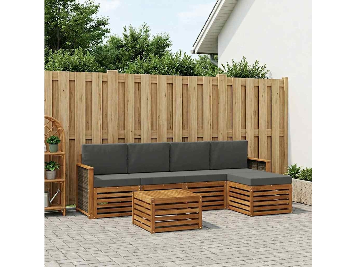 Vidaxl Conjunto De Sofás Para Exterior 6 Unid. Natural E Antracite