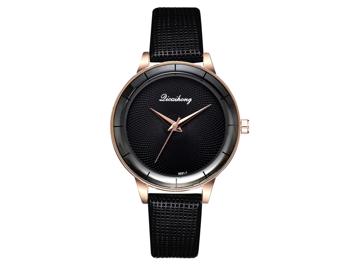 Relógio de Pulso Feminino Simples de Quartzo com Pulseira de Couro Pu Preto