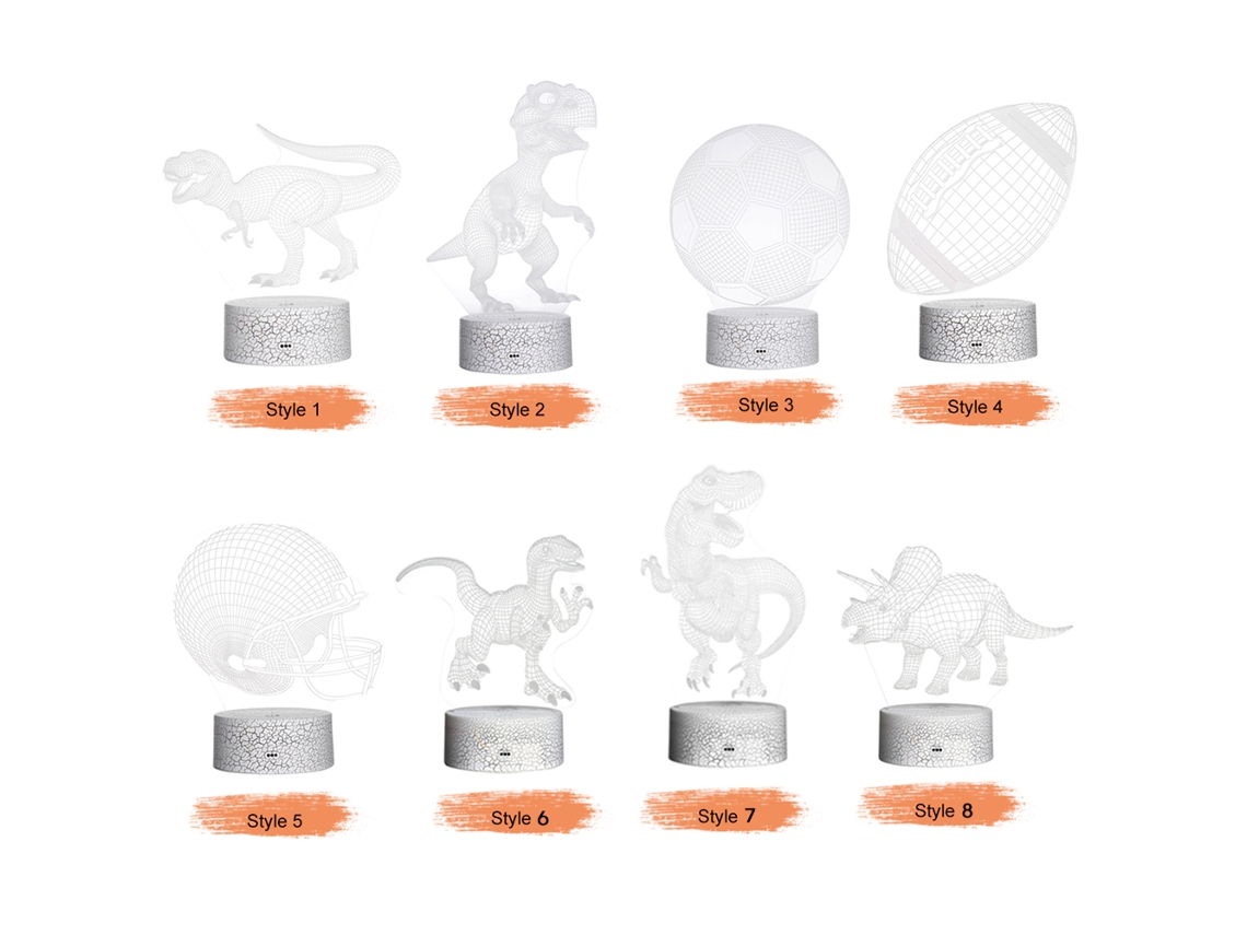 Lâmpada de Noite 3d Dinossauro Led Ilusão com Controle Tocado e Remoto Mudança de Cor