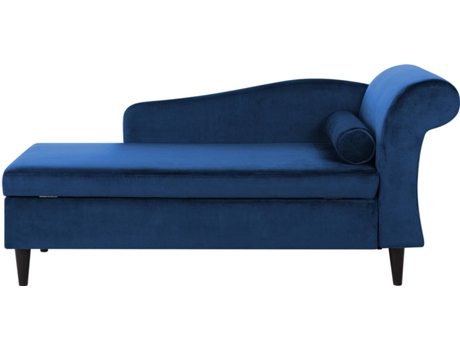 Chaise longue à direita em veludo azul marinho LUIRO