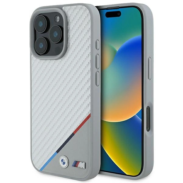 Capa Bmw Com Função Magnética Para Iphone 16 Pro Max M Linha Tricolor Carbono