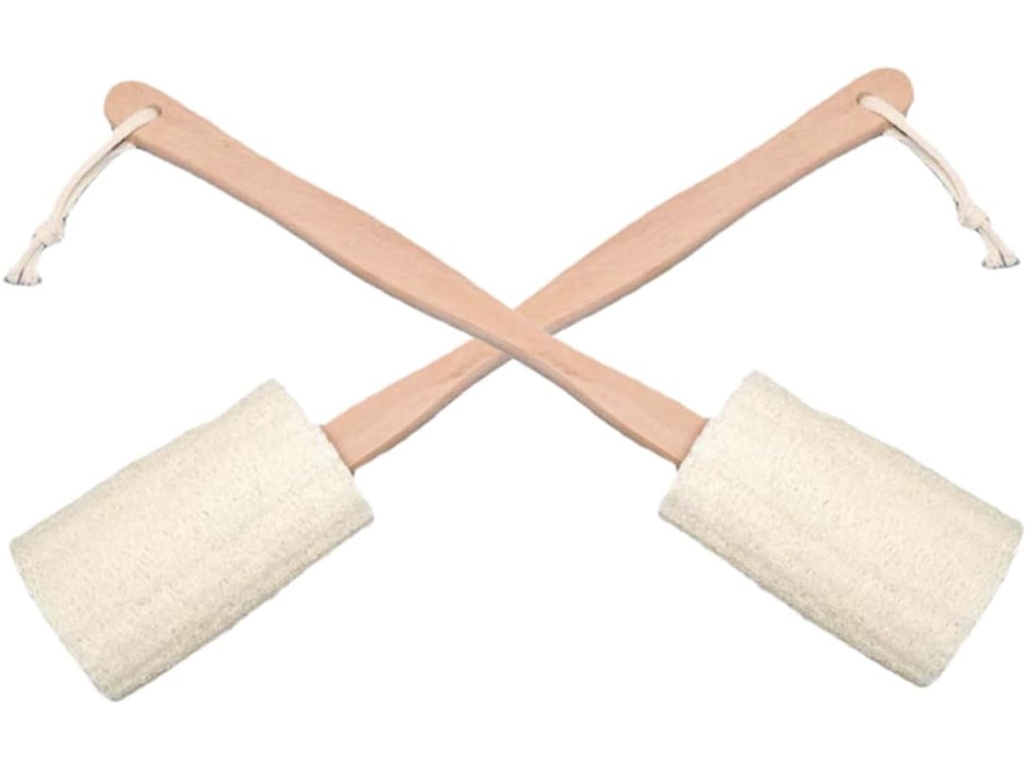 Escova De Costas Longa 2 Peças Com Cabo Madeira, Escova De Bucha Macia Para Esfoliação, Ideal Para Banho, Massagem E