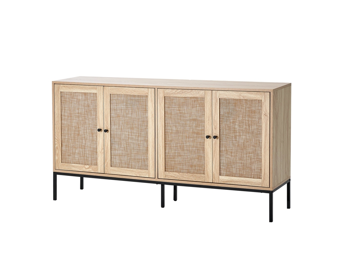 Armário de vime VEVOR 150 x 36 x 80 cm com 4 portas e prateleiras, cor madeira