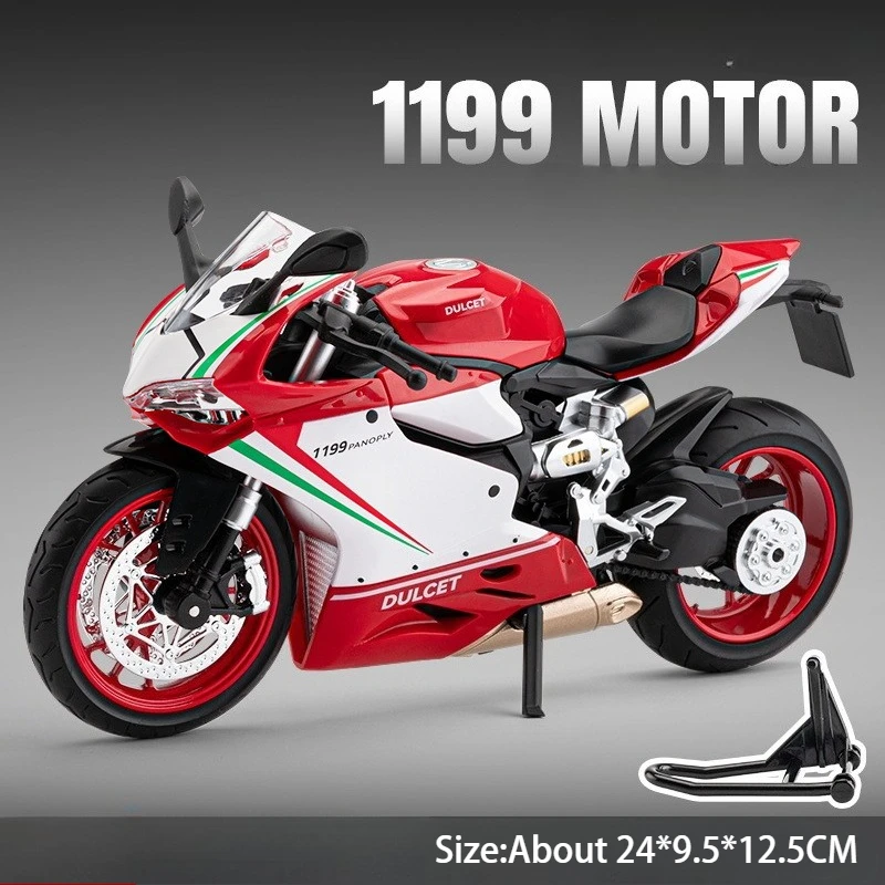(vermelho E Branco) Miniatura De Motocicleta Em Escala 1:9, Corpo Em Liga Metálica, Pneus De Borracha, Decoração Para Casa