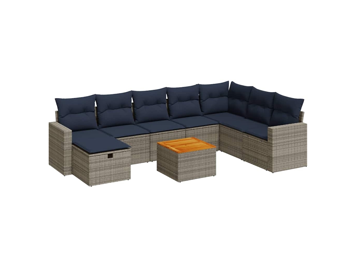 Conjunto de 9 Sofás para Jardim com Almofadões Vime Pe Cinzento MAISON EXCLUSIVE (90x200 cm)