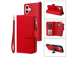 Capa Em Couro Pu Para Apple Iphone 16 Vermelho