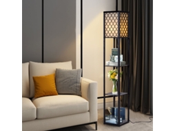 Luminária Chão Moderna Com 3 Prateleiras, Madeira Preta E Cúpula Creme, 160 Cm