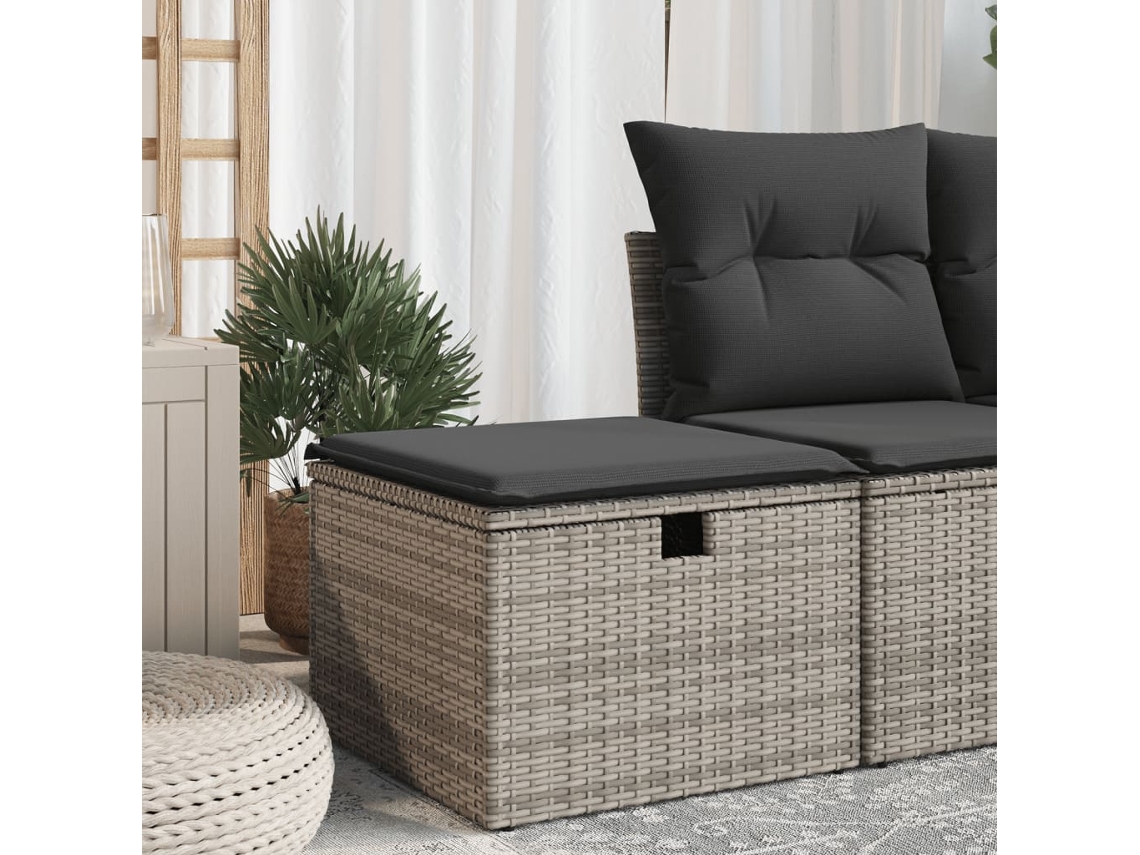 Banco De Jardim | Banco Exterior Com Almofadão 55x55x37 Cm Vime Pe Cinzento Lovely Home