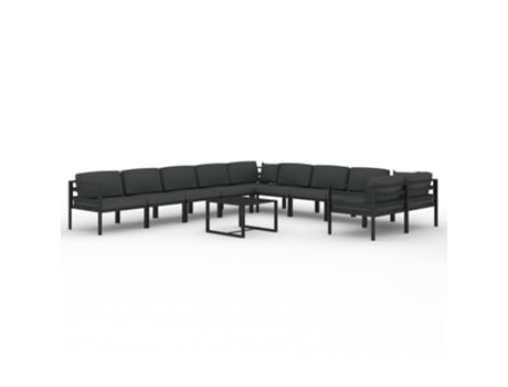 11 Peças Conjunto Lounge Jardim com Almofadões Alumínio Antracite CLICNBUY