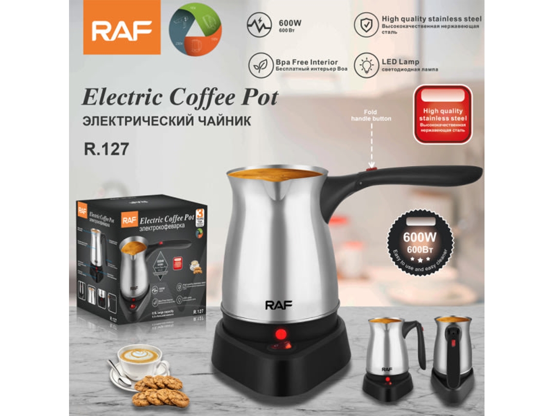 Cafeteira Turca Padrão Europeu Raf Com Alça De Aço Inoxidável, Cafeteira Elétrica, Chaleira 500ml R127 Brilvibera