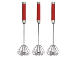 Batedor de Ovos Semiautomático de Aço Inoxidável 3Pçs 3Pçs Batedor de Batedor Giratório Manual -Vermelho 10 Polegadas